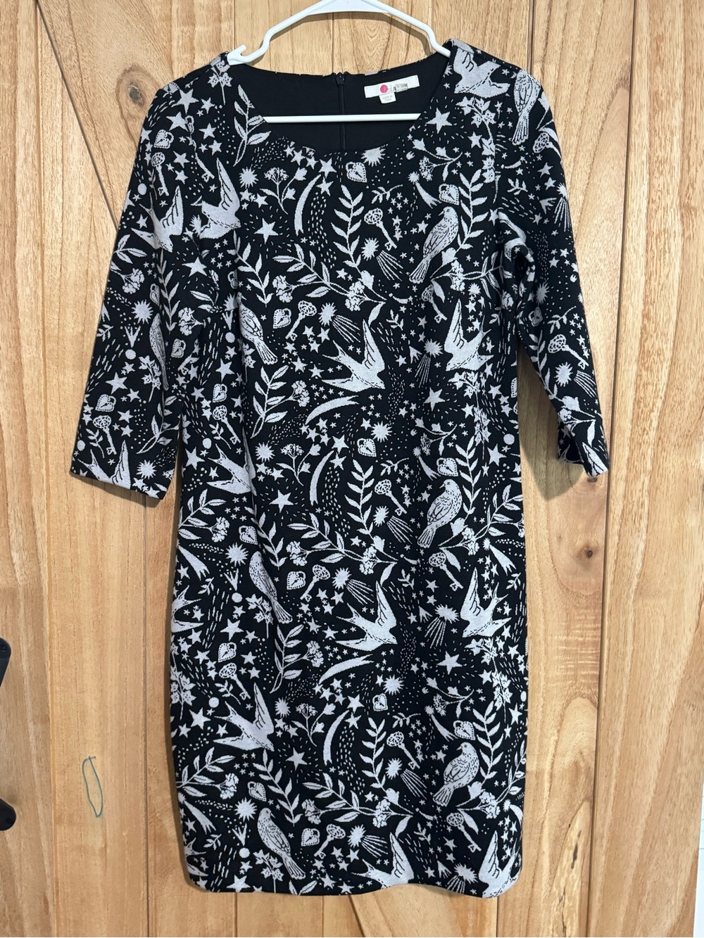Boden Black & White Bird Print Midi Dress